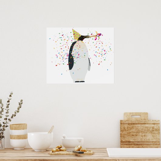 Pinguin Partying - Tiere mit Party Poster (Küche)