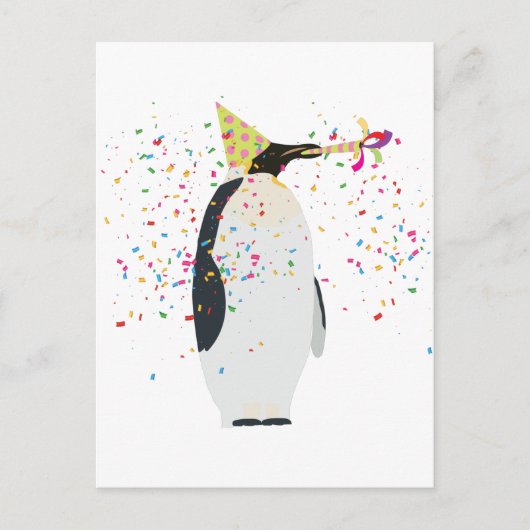 Pinguin Partying - Tiere mit Party Postkarte (Vorderseite)