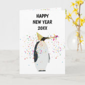 Pinguin Partying - Tierurlaub Neue Jahre Karte (Gelbe Blume)