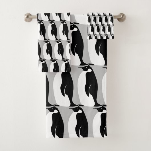 Pinguin Pattern Grau Schwarz-weiß Badhandtuch Set (Insitu)