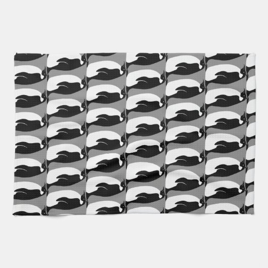 Pinguin Pattern Grau Schwarz-weiß Geschirrtuch (Horizontal)