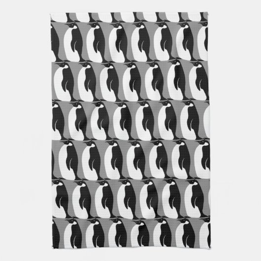 Pinguin Pattern Grau Schwarz-weiß Geschirrtuch (Vertikal)