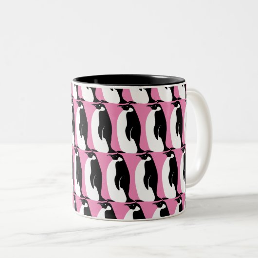 Pinguin Pattern Pink Schwarz-weiß Zweifarbige Tasse (VorderseiteRechts)