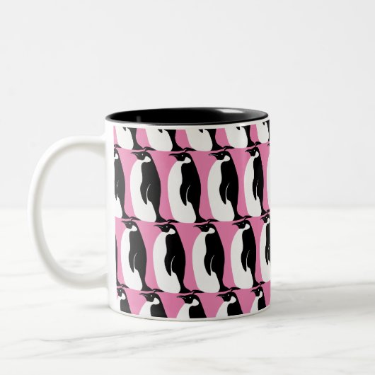 Pinguin Pattern Pink Schwarz-weiß Zweifarbige Tasse (Links)