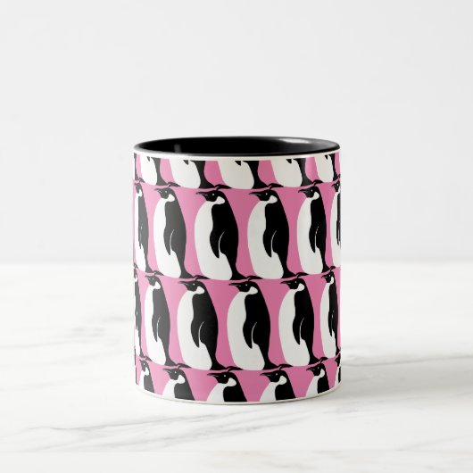 Pinguin Pattern Pink Schwarz-weiß Zweifarbige Tasse (Mittel)