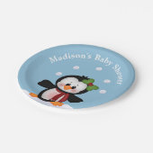 Pinguin Personalisierte Baby Dusche Feier Pappteller (Schrägansicht)