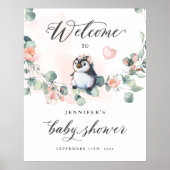Pinguin Pink Girl Baby Dusche Begrüßungszeichen Poster (Vorne)
