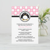 Pinguin Pink Polka Dot Baby Dusche Einladungen (Stehend Vorderseite)