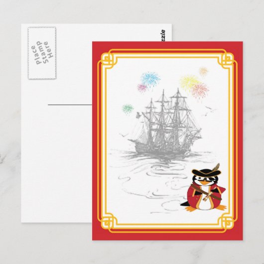 Pinguin Pirate Postcard Postkarte (Vorne/Hinten)