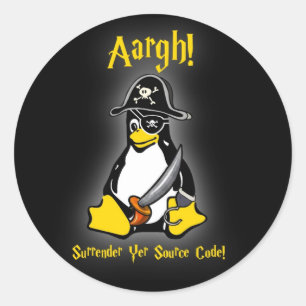 Pinguin-Piraten-Aufkleber-Schwarzes Linuxs Tux Runder Aufkleber