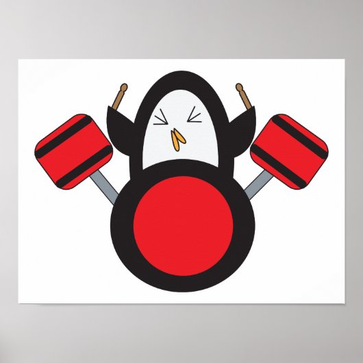 Pinguin Playing Drums Niedlich Poster (Vorne)