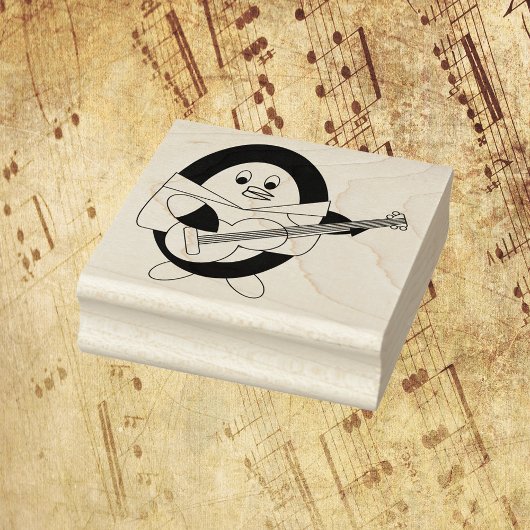 Pinguin Playing Gitarre Niedlich Gummistempel