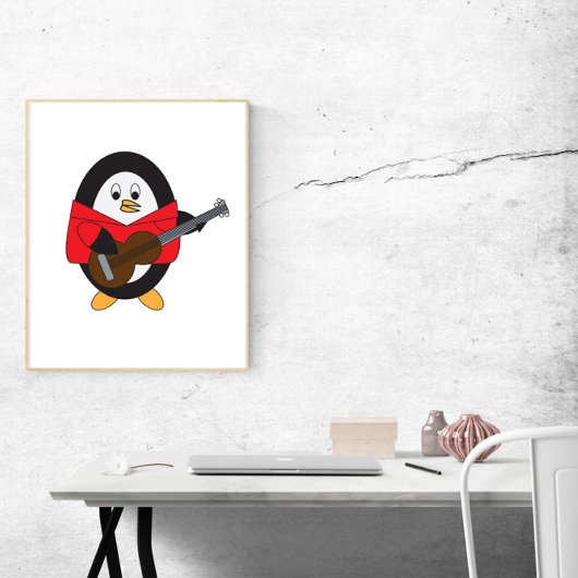 Pinguin Playing Gitarre Niedlich Poster