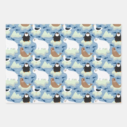 Pinguin Polar Bear Siegel Wrapping Paper Set 3 Geschenkpapier Set (Vorderseite)