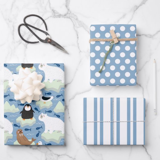 Pinguin Polar Bear Siegel Wrapping Paper Set 3 Geschenkpapier Set (Vorderseite)