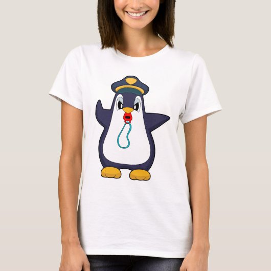 Pinguin Polizist Whistle Police T-Shirt (Vorderseite)