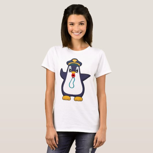 Pinguin Polizist Whistle Police T-Shirt (Vorne ganz)