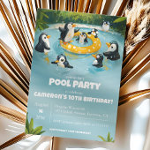 Pinguin Pool Party, Kindergeburtstag Einladung