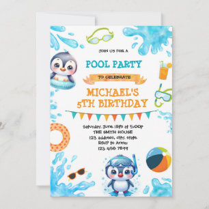 Pinguin-Poolparty-Einladung Einladung