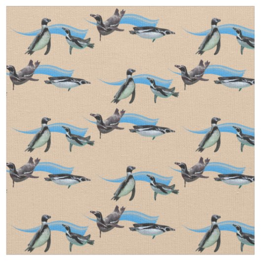 Pinguin-Poolparty-Stoff (Creme) Stoff (Nahaufnahme)