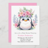 Pinguin Princess Celebration: Mädchen-Babydusche Einladung (Vorne/Hinten)