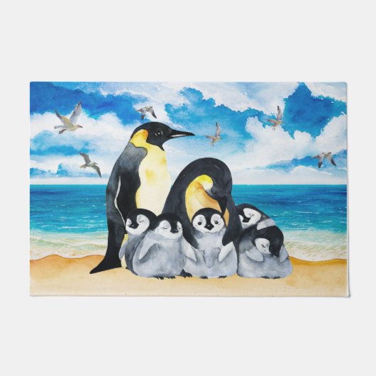 Pinguin Printed Doormat, Süße Tier Geschenk Fußmatte (Vorderseite)