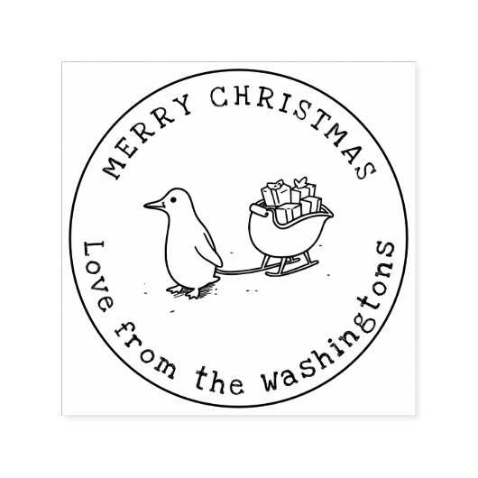 Pinguin Pulling Sleigh Full Presents Merry Xmas Permastempel (Design)