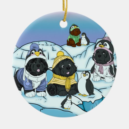 Pinguin Puppy März Keramik Ornament (Vorne)