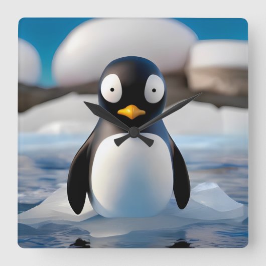 Pinguin Quadratische Wanduhr (Vorderseite)