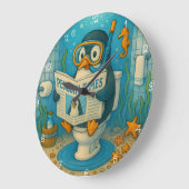 Pinguin Reading Newspaper Underwater Große Wanduhr (Winkel)