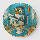 Pinguin Reading Newspaper Underwater Große Wanduhr (Vorderseite)