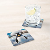 Pinguin Rechteckiger Pappuntersetzer (Vor Ort)