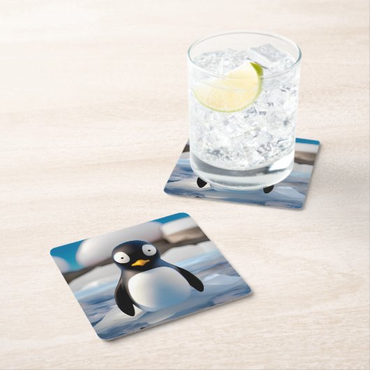 Pinguin Rechteckiger Pappuntersetzer (Vor Ort)