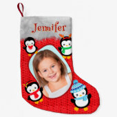 Pinguin Red Niedlich Christmas Kind Foto Name Fun Kleiner Weihnachtsstrumpf (Vorderseite)