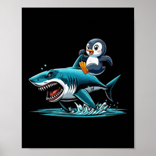 Pinguin-Reit-Shark-Kostüm Meerestielliebhaber Kind Poster