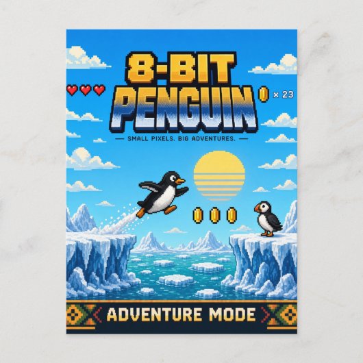 Pinguin, Retro-8-Bit-Pixelkunst Postkarte (Vorderseite)