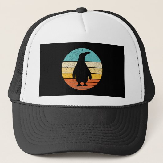 Pinguin Retro Vintag Sunset Truckerkappe (Vorderseite)