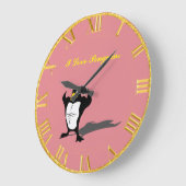 Pinguin-Rosa und Golduhr Große Wanduhr (Winkel)
