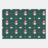 Pinguin Santa Green Happy Frohe Weihnachtsmuster Geschenkpapier Set (Vorderseite 2)