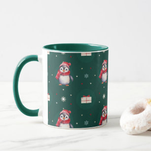Pinguin Santa Green Happy Frohe Weihnachtsmuster Tasse