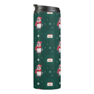 Pinguin Santa Green Happy Frohe Weihnachtsmuster Thermosbecher