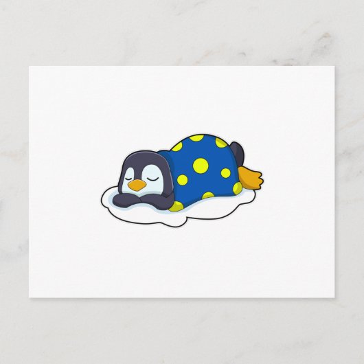 Pinguin schläft mit Decke Postkarte (Vorderseite)