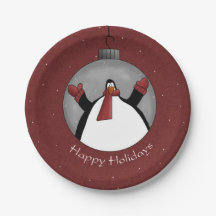 Pinguin-Schmuck Frohe Feiertage Papierplatte