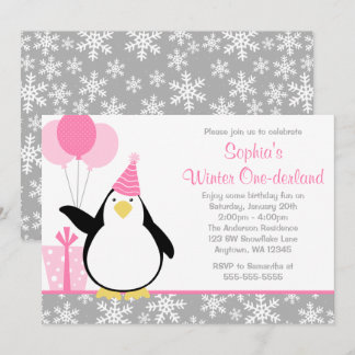 Pinguin-Schneeflocke-Winter Onederland Geburtstag Einladung