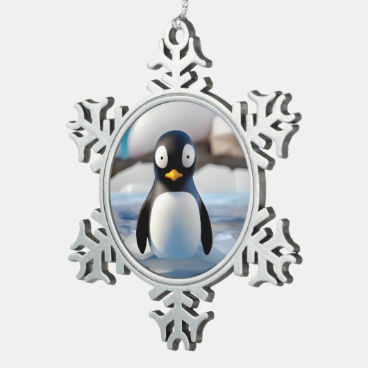 Pinguin Schneeflocken Zinn-Ornament (Rechts)