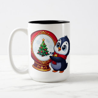 Pinguin-Schneekugel-Weihnachtsstimmung Zweifarbige Tasse
