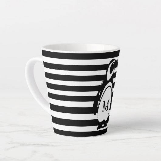 Pinguin Schwarz-Weiß-Streifen-Monogramm Milchtasse (Linke Ecke)