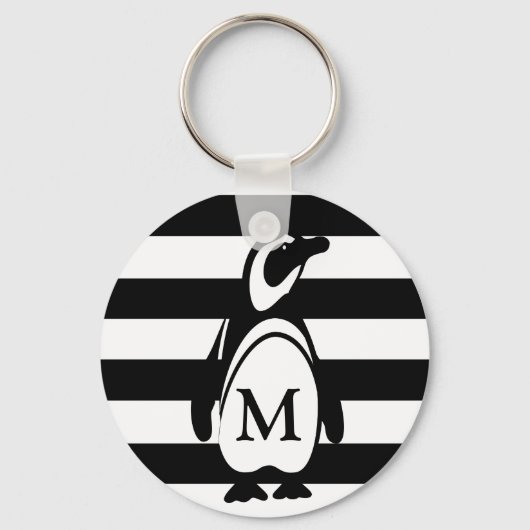 Pinguin Schwarz-Weiß-Streifen-Monogramm Schlüsselanhänger (Vorderseite)