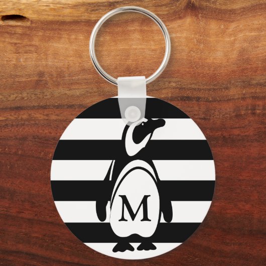 Pinguin Schwarz-Weiß-Streifen-Monogramm Schlüsselanhänger (Vorderseite)