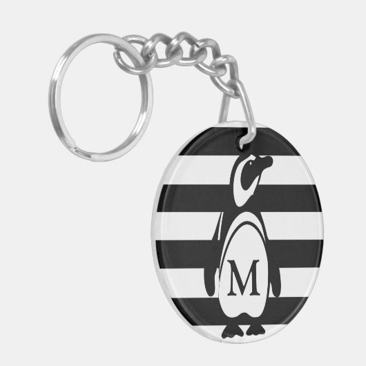 Pinguin Schwarz-Weiß-Streifen-Monogramm Schlüsselanhänger (Vorderseite links)